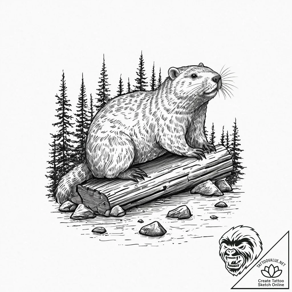 A beautiful, but determined beaver, building... - tattoo sketch (№1752019711_0, 09.07.2025 00:08) — tattoovalue.net