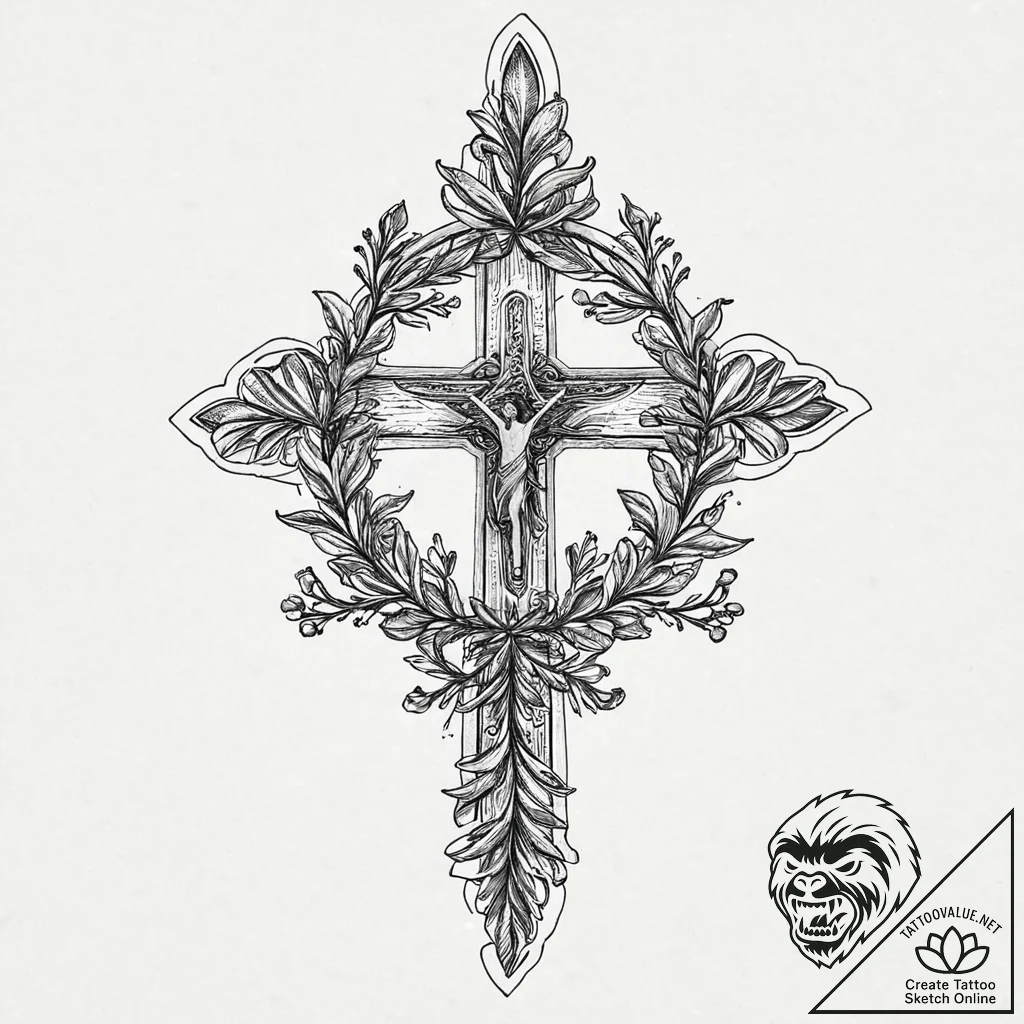 A single, perfect olive branch, symbolizing p... - tattoo sketch (№1752019798_0, 09.07.2025 00:09) — tattoovalue.net