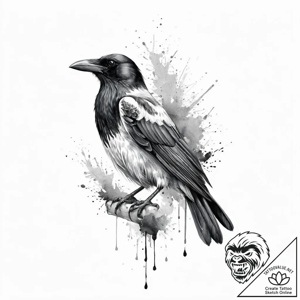 A beautiful, realistic crow, its feathers are... - tattoo sketch (№1752019884_0, 09.07.2025 00:11) — tattoovalue.net