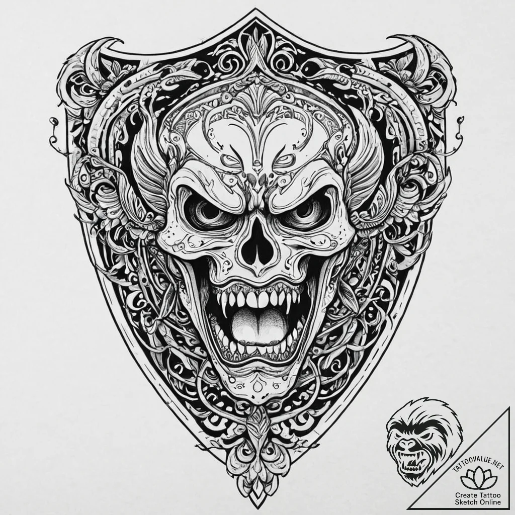 A beautiful, ornate shield, but its face is a... - tattoo sketch (№1752020561_0, 09.07.2025 00:22) — tattoovalue.net