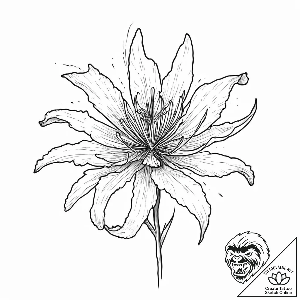 A beautiful, realistic spider lily (lycoris r... - tattoo sketch (№1752020647_0, 09.07.2025 00:24) — tattoovalue.net