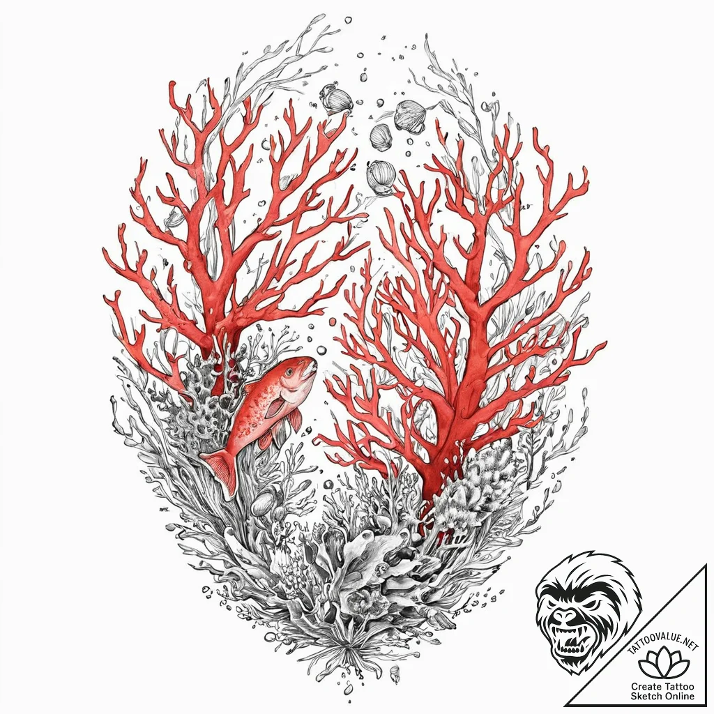 A beautiful, abstract underwater scene, with... - tattoo sketch (№1752020988_0, 09.07.2025 00:29) — tattoovalue.net
