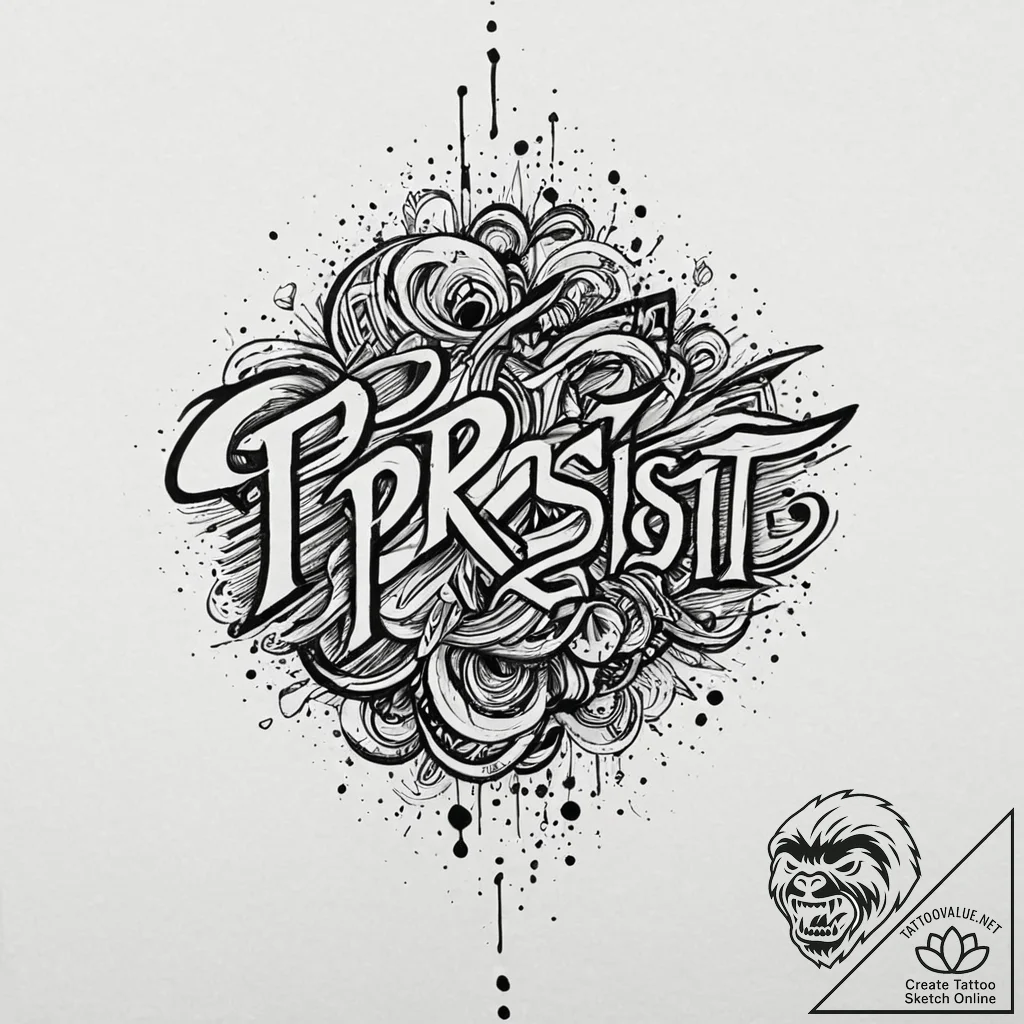 A single, powerful word "persist", written in... - tattoo sketch (№1752021584_0, 09.07.2025 00:39) — tattoovalue.net