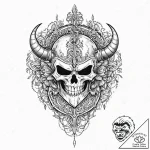 A beautiful, ornate battle helmet, with a dem… – tattoo sketch (№1752021755_0, 09.07.2025 00:42) — tattoovalue.net