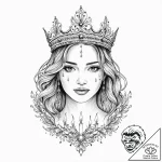 A woman wearing a crown of lit candles, ink i… – tattoo sketch (№1752021841_0, 09.07.2025 00:44) — tattoovalue.net