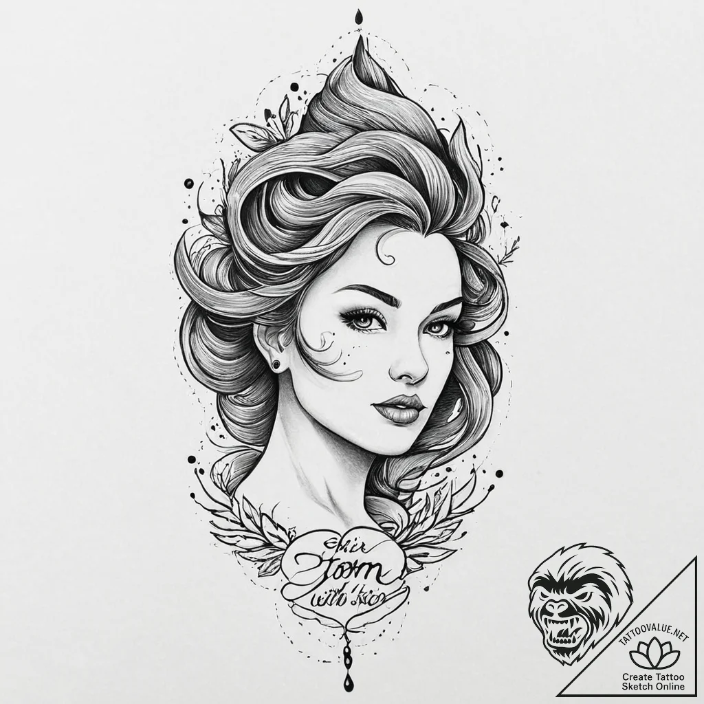A quote "she is a storm with skin", tattoo fl... - tattoo sketch (№1752021926_0, 09.07.2025 00:45) — tattoovalue.net