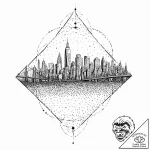 A minimalist skyline of a global financial hu… – tattoo sketch (№1752022525_0, 09.07.2025 00:55) — tattoovalue.net