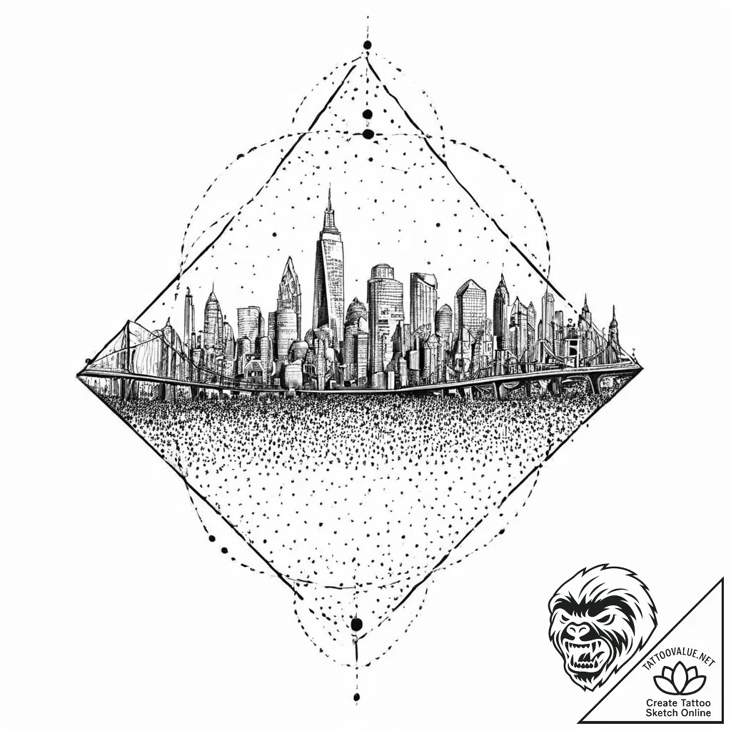 A minimalist skyline of a global financial hu... - tattoo sketch (№1752022525_0, 09.07.2025 00:55) — tattoovalue.net