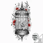 A beautiful, realistic birdcage, its bars are… – tattoo sketch (№1752022611_0, 09.07.2025 00:56) — tattoovalue.net