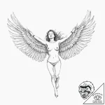 A woman’s body with bird wings, about to take… – tattoo sketch (№1752022697_0, 09.07.2025 00:58) — tattoovalue.net