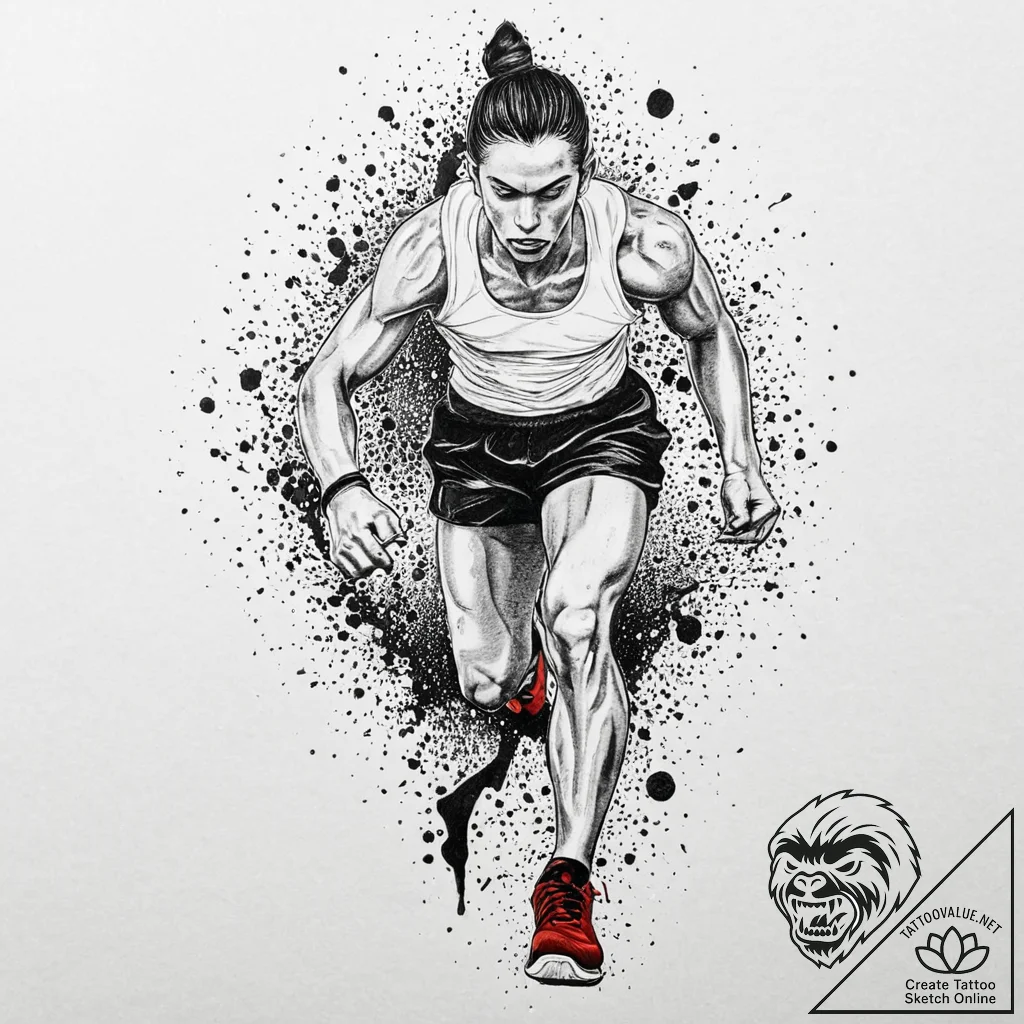A powerful runner, their muscles tensed, at t... - tattoo sketch (№1752022870_0, 09.07.2025 01:01) — tattoovalue.net