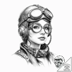 A steampunk aviatrix with goggles and a leath… – tattoo sketch (№1752023037_0, 09.07.2025 01:03) — tattoovalue.net