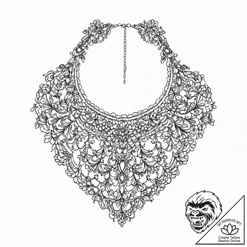 A beautiful, delicate collar of lace, tattooe... - tattoo sketch (№1752023210_0, 09.07.2025 01:06) — tattoovalue.net