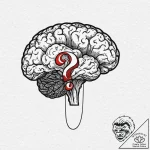 A realistic human brain, with a bold, red que… – tattoo sketch (№1752023296_0, 09.07.2025 01:08) — tattoovalue.net