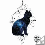 A cat, its silhouette is filled with a cosmic… – tattoo sketch (№1752023468_0, 09.07.2025 01:11) — tattoovalue.net
