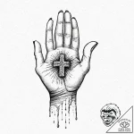 A drawing of a hand trying to hold onto a han… – tattoo sketch (№1752023551_0, 09.07.2025 01:12) — tattoovalue.net
