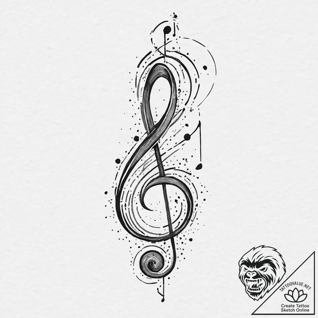 A single musical note, dissolving into a spla... - tattoo sketch (№1752052940_0, 09.07.2025 09:22) — tattoovalue.net