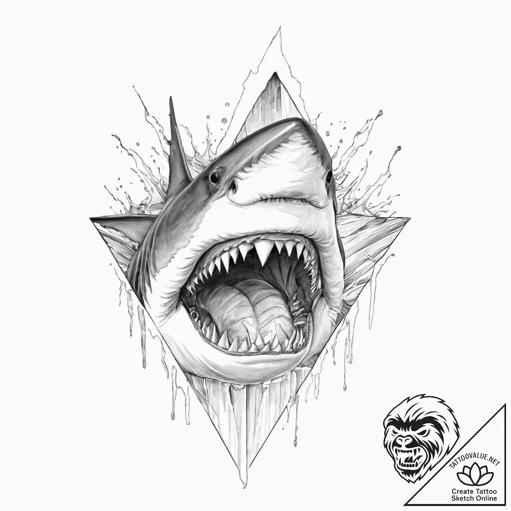 The jaws of a great white shark, open wide, t... - tattoo sketch (№1752053284_0, 09.07.2025 09:28) — tattoovalue.net