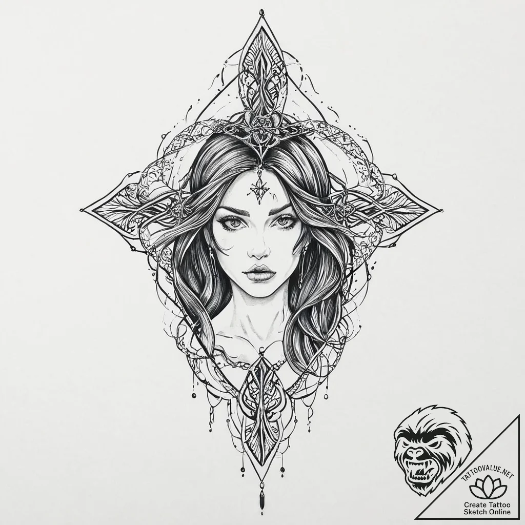 A beautiful, but deadly enchantress, casting... - tattoo sketch (№1752053452_0, 09.07.2025 09:30) — tattoovalue.net
