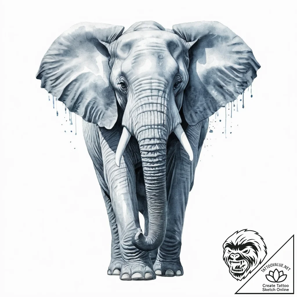 A majestic elephant, its skin a texture of gr... - tattoo sketch (№1752053539_0, 09.07.2025 09:32) — tattoovalue.net