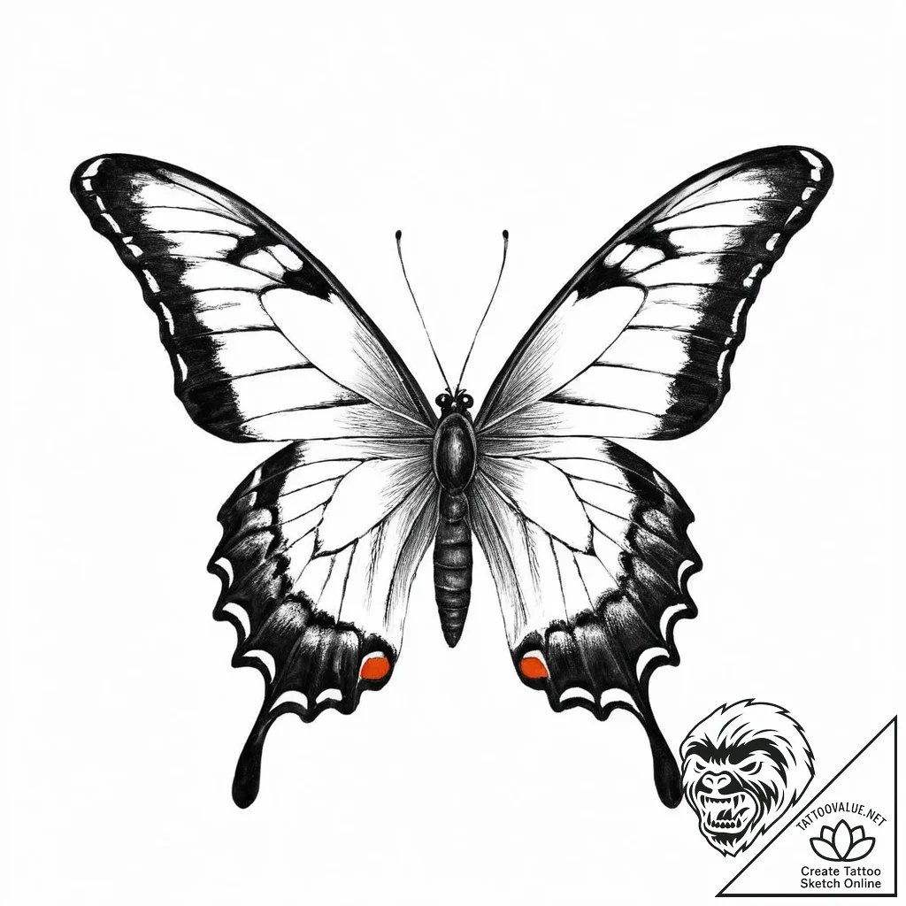 A beautiful, dark butterfly, like a black swa... - tattoo sketch (№1752053794_0, 09.07.2025 09:36) — tattoovalue.net