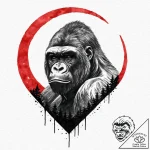 A powerful gorilla, its silhouette against a… – tattoo sketch (№1752054562_0, 09.07.2025 09:49) — tattoovalue.net