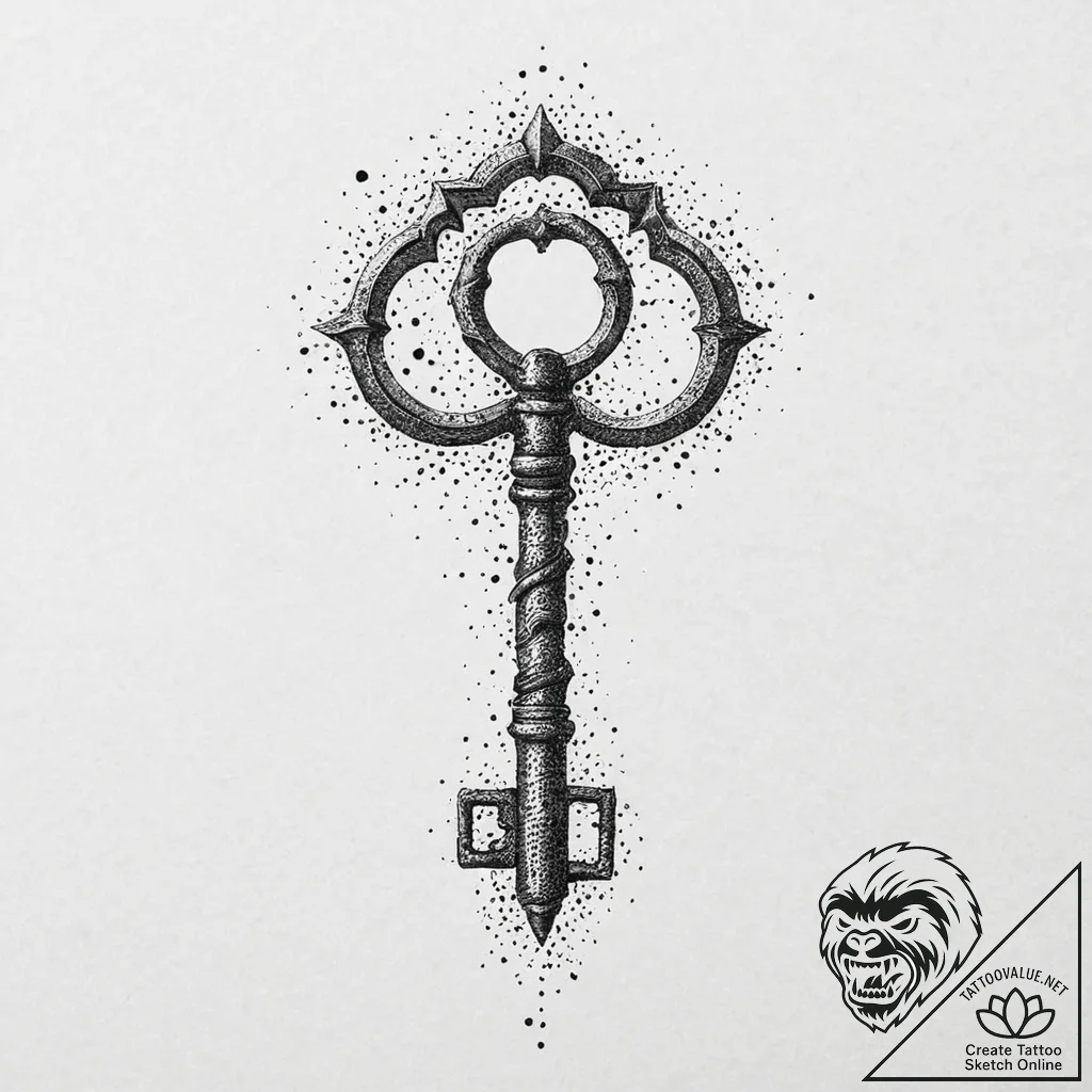A rusty key, symbolizing a non-existent door,... - tattoo sketch (№1752054646_0, 09.07.2025 09:50) — tattoovalue.net