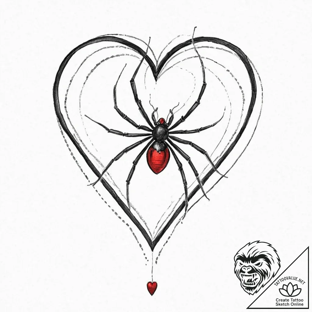 A realistic black widow spider, its red hourg... - tattoo sketch (№1752054731_0, 09.07.2025 09:52) — tattoovalue.net