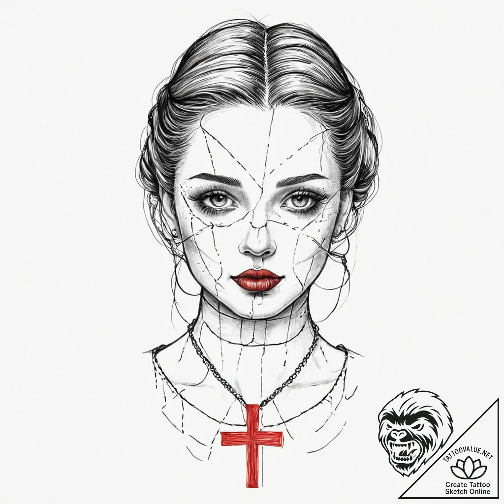 A beautiful woman whose skin is like a cracke... - tattoo sketch (№1752054812_0, 09.07.2025 09:53) — tattoovalue.net