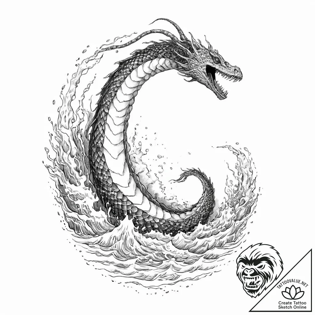 A beautiful, but deadly sea serpent, rising f... - tattoo sketch (№1752055151_0, 09.07.2025 09:59) — tattoovalue.net