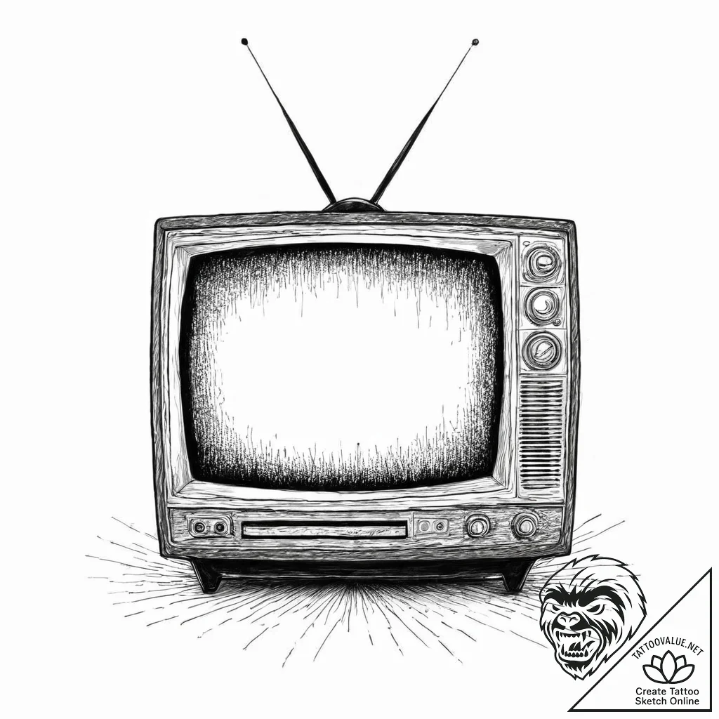 A drawing of a discarded television with a st... - tattoo sketch (№1752055239_0, 09.07.2025 10:00) — tattoovalue.net
