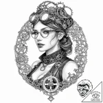 A steampunk woman with goggles and a beautifu… – tattoo sketch (№1752055494_0, 09.07.2025 10:04) — tattoovalue.net