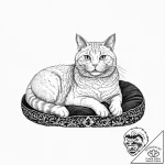 A gluttonous, fat cat, lounging on a velvet c… – tattoo sketch (№1752055579_0, 09.07.2025 10:06) — tattoovalue.net
