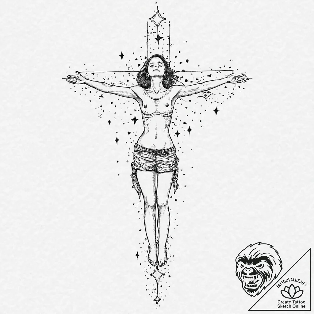 A girl whose body is covered in a map of the... - tattoo sketch (№1752055750_0, 09.07.2025 10:09) — tattoovalue.net