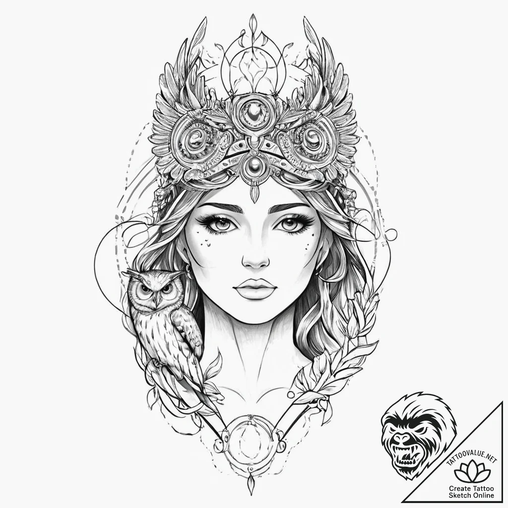 A beautiful woman as a modern representation... - tattoo sketch (№1752056006_0, 09.07.2025 10:13) — tattoovalue.net