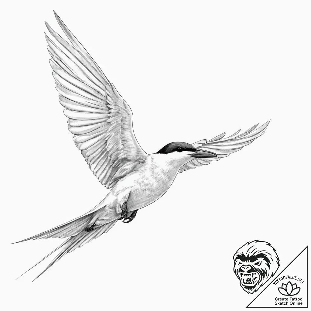 A powerful migratory arctic tern, the animal... - tattoo sketch (№1752056173_0, 09.07.2025 10:16) — tattoovalue.net