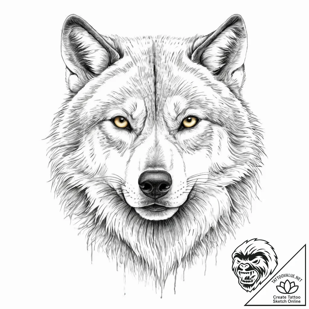 A powerful pack leader wolf, its gaze is conf... - tattoo sketch (№1752056257_0, 09.07.2025 10:17) — tattoovalue.net