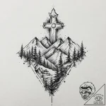 A mountain range, with misty clouds painted i… – tattoo sketch (№1752056343_0, 09.07.2025 10:19) — tattoovalue.net