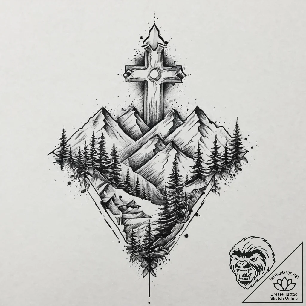 A mountain range, with misty clouds painted i... - tattoo sketch (№1752056343_0, 09.07.2025 10:19) — tattoovalue.net