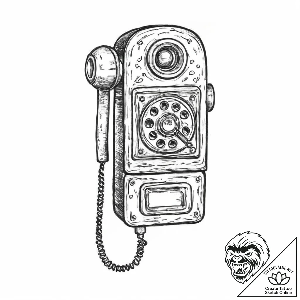 A drawing of a payphone, off the hook - tattoo sketch (№1752056428_0, 09.07.2025 10:20) — tattoovalue.net