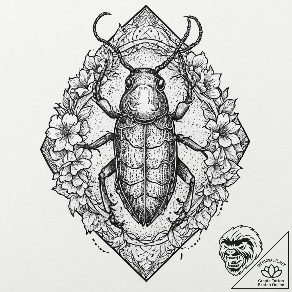 A cartoon cockroach, a symbol of ultimate sur... - tattoo sketch (№1752056512_0, 09.07.2025 10:21) — tattoovalue.net