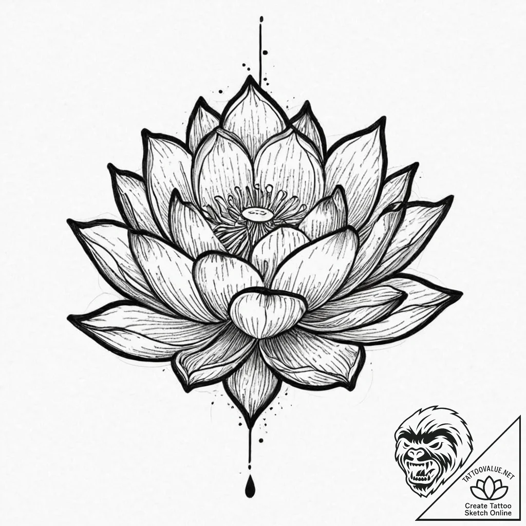 A beautiful, blooming lotus flower, with soft... - tattoo sketch (№1752057545_0, 09.07.2025 10:39) — tattoovalue.net