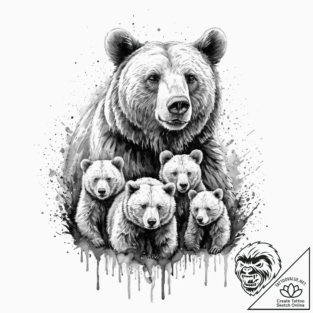 A beautiful, strong mother bear, fiercely pro... - tattoo sketch (№1752057799_0, 09.07.2025 10:43) — tattoovalue.net