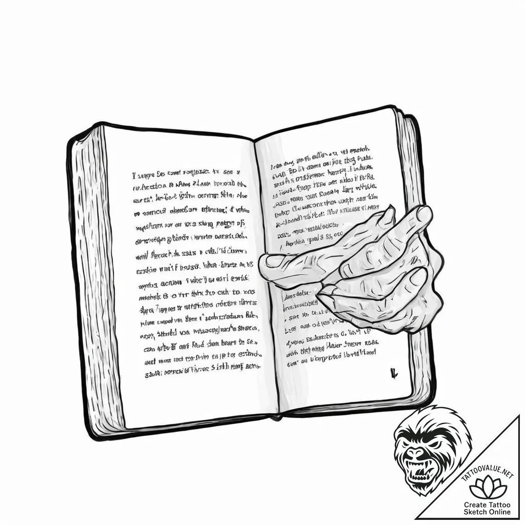 A human hand, turning the page of a book, sym... - tattoo sketch (№1752058049_0, 09.07.2025 10:47) — tattoovalue.net