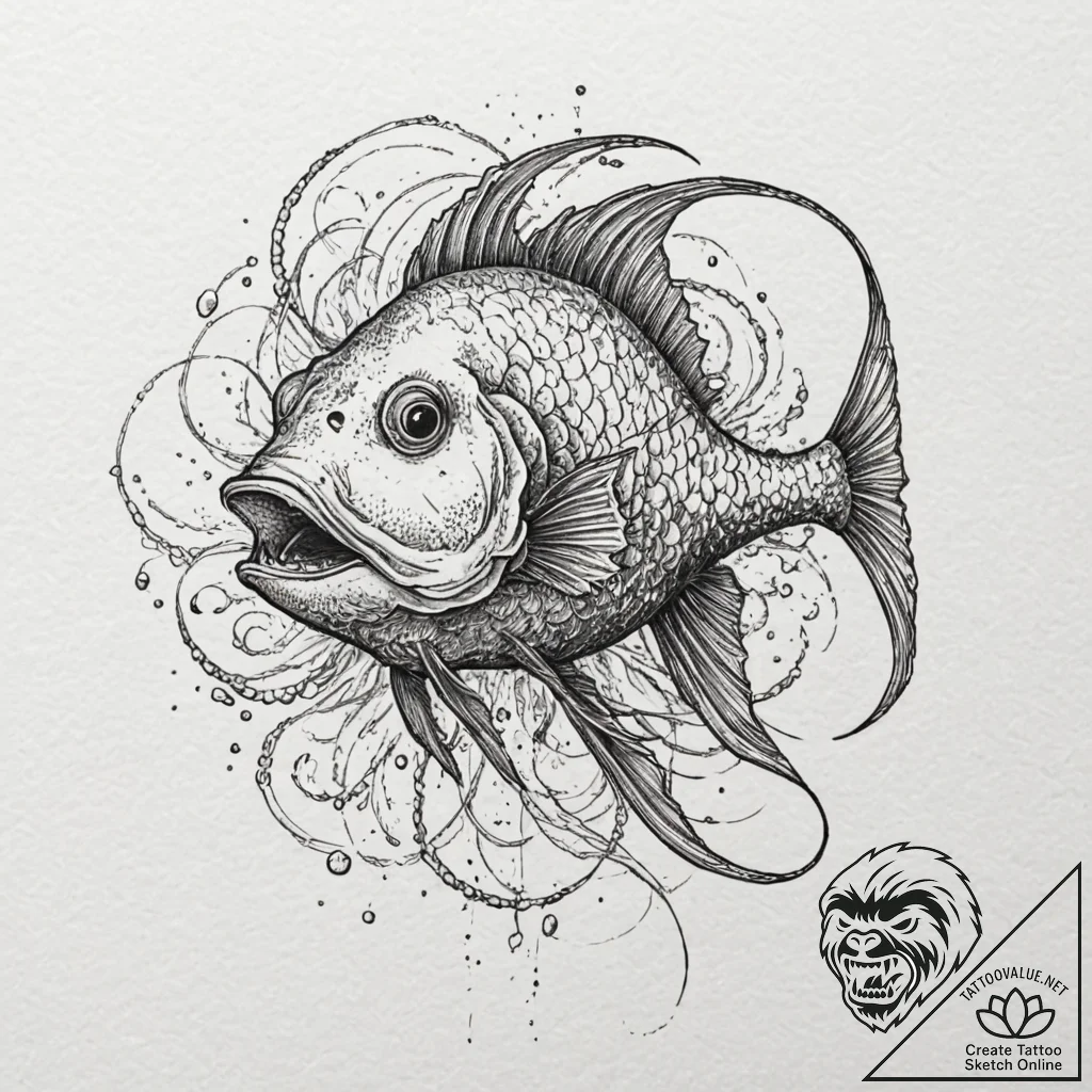 A anglerfish, with its glowing lure, symboliz... - tattoo sketch (№1752058646_0, 09.07.2025 10:57) — tattoovalue.net