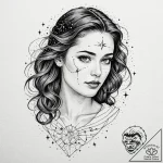 A beautiful woman with her skin covered in co… – tattoo sketch (№1752058883_0, 09.07.2025 11:01) — tattoovalue.net