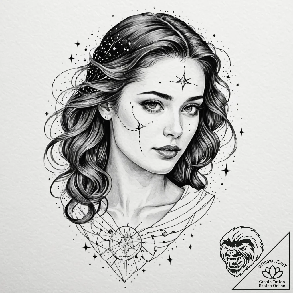 A beautiful woman with her skin covered in co... - tattoo sketch (№1752058883_0, 09.07.2025 11:01) — tattoovalue.net