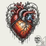 A human heart, wrapped tightly in barbed wire… – tattoo sketch (№1752059037_0, 09.07.2025 11:03) — tattoovalue.net