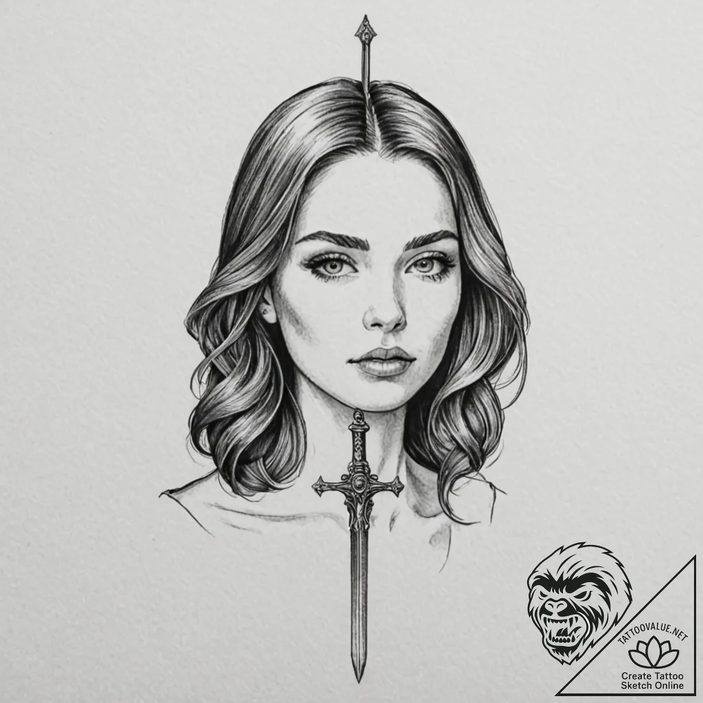 A beautiful woman with her face reflected in... - tattoo sketch (№1752059318_0, 09.07.2025 11:08) — tattoovalue.net
