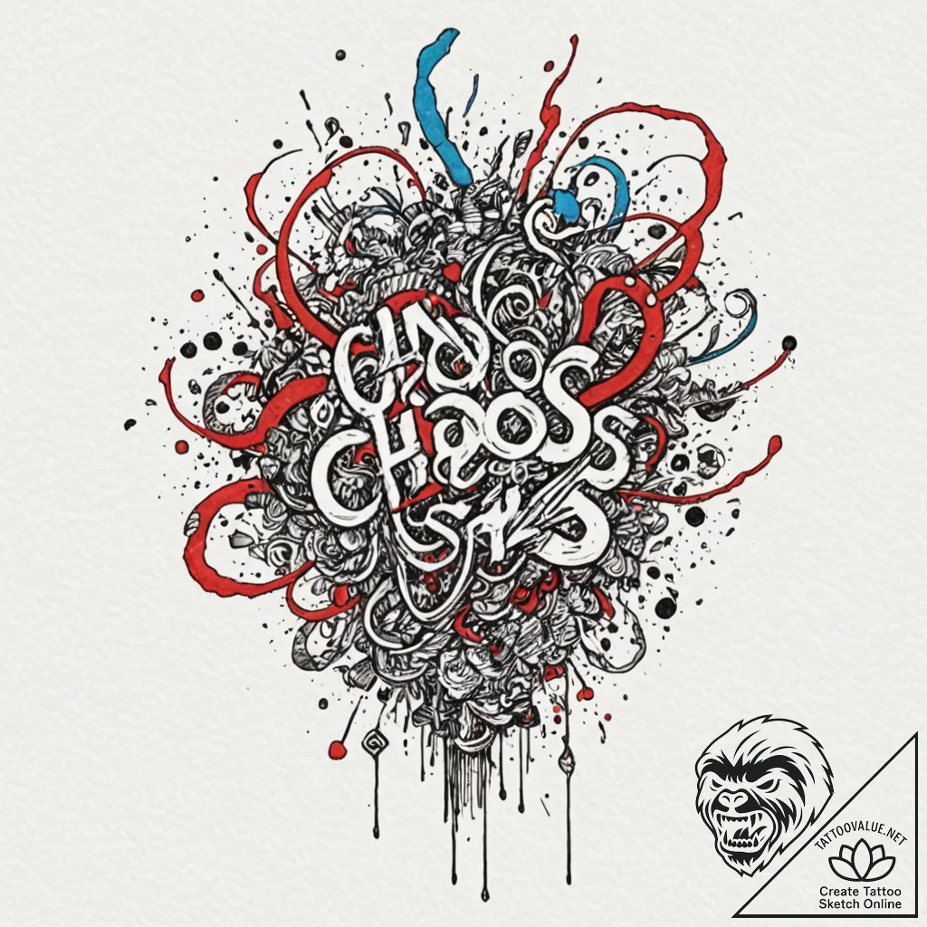 A phrase "chaos and poetry", concept art for... - tattoo sketch (№1752059602_0, 09.07.2025 11:13) — tattoovalue.net